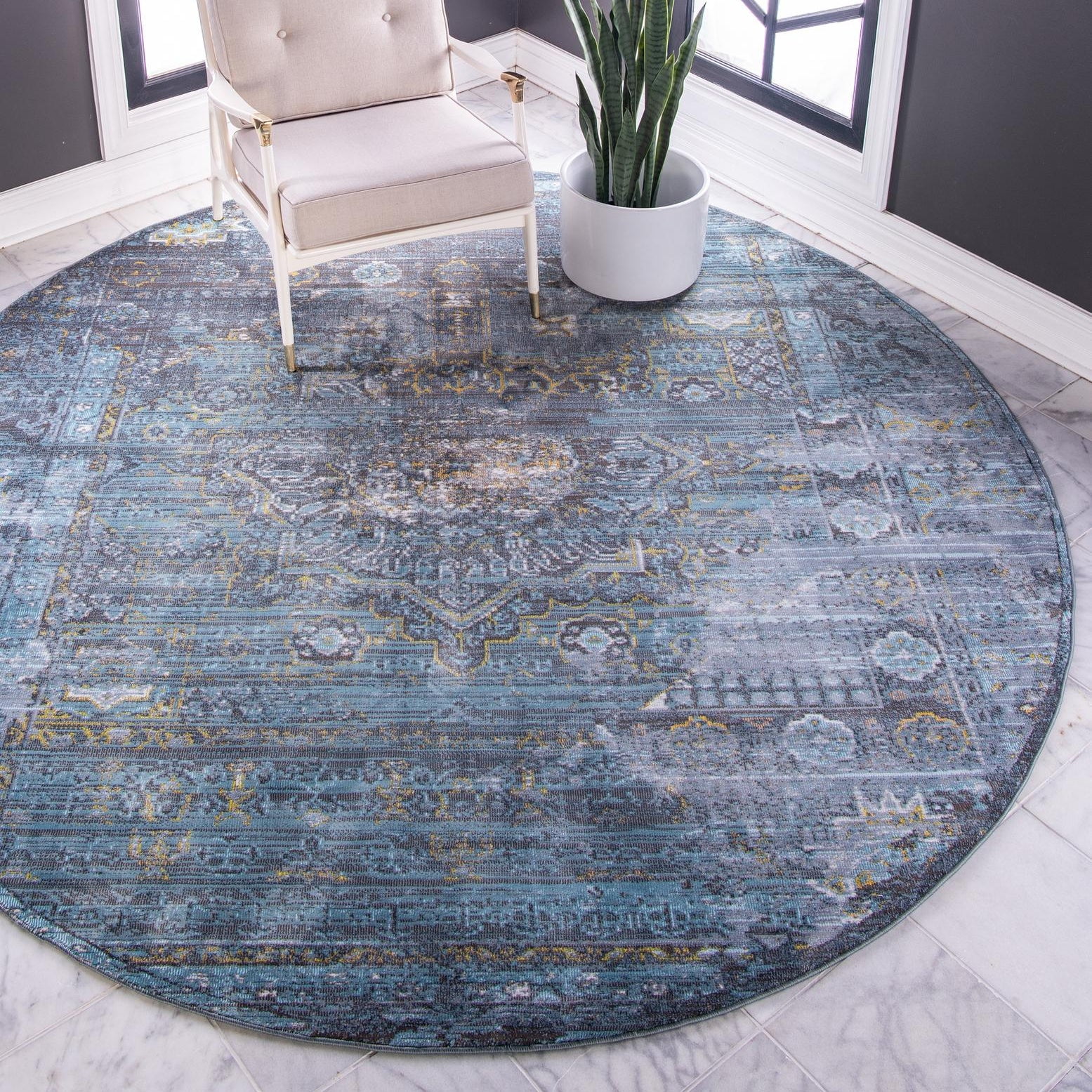 Unique Loom Baracoa Collection Area Rug - Castro (4' Round Turquoise ...