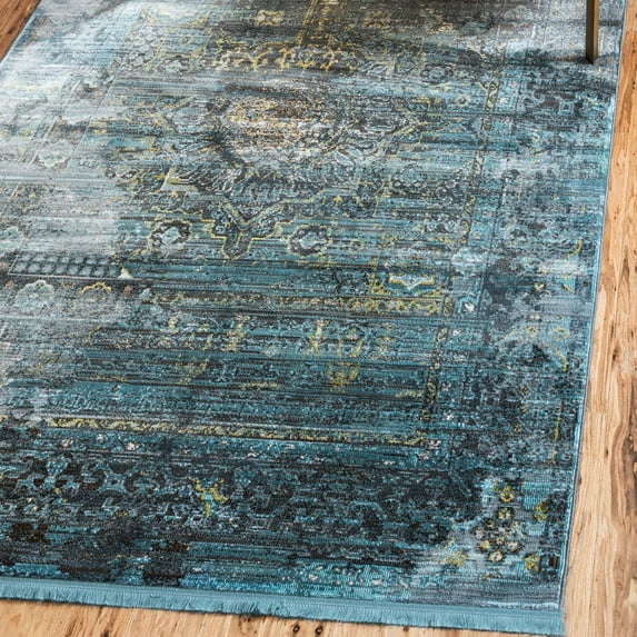 Unique Loom Baracoa Collection Area Rug - Castro (6' x 9' Rectangle Turquoise/Ivory)