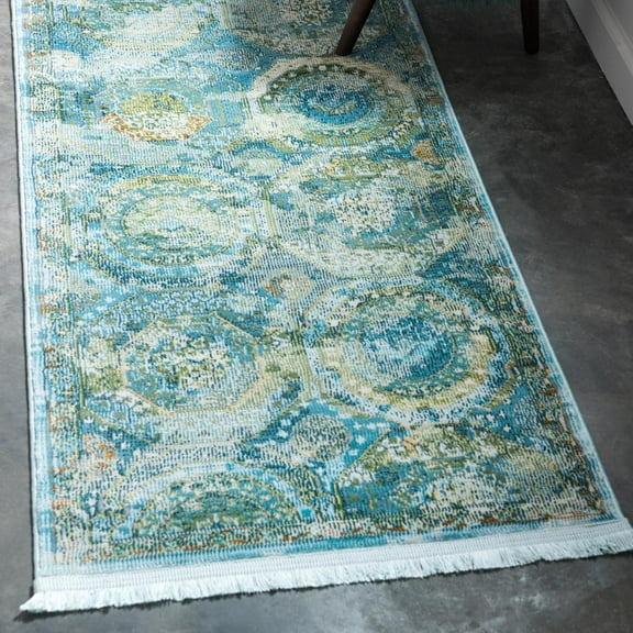 Unique Loom Baracoa Collection Area Rug - Coppelia (2' x 8' Runner Light Blue/Blue)