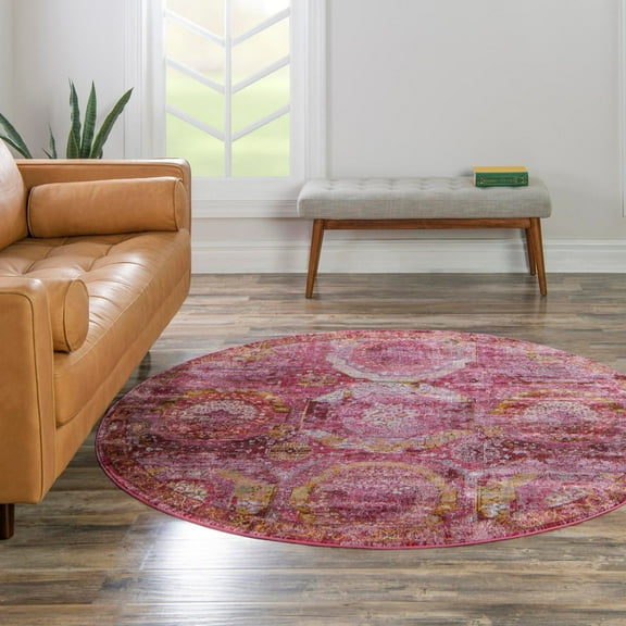 Unique Loom Baracoa Collection Area Rug - Coppelia (4' Round Pink/Ivory)