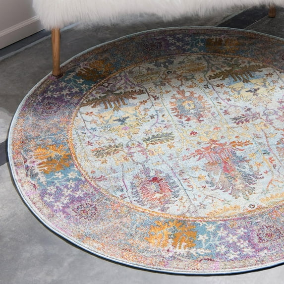 Unique Loom Baracoa Collection Area Rug - Eltemplete (8' 4" Round Light Blue/Blue)