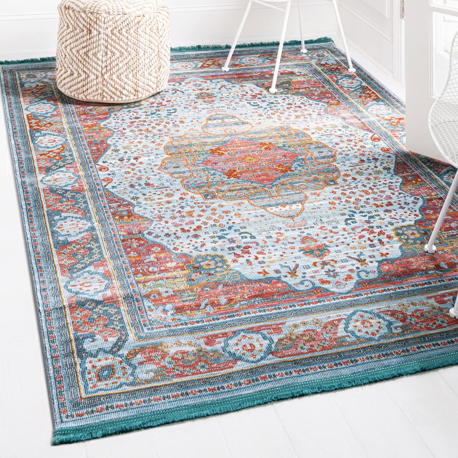 Reversible Easy-Care Synthetic Rug in Light Blue, 2' 2" x 3' 1"