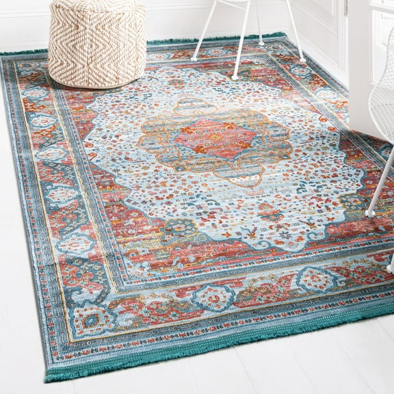 Unique Loom Baracoa Collection Area Rug - Malecon (3' 3" x 5' 3" Rectangle Light Blue/Orange)