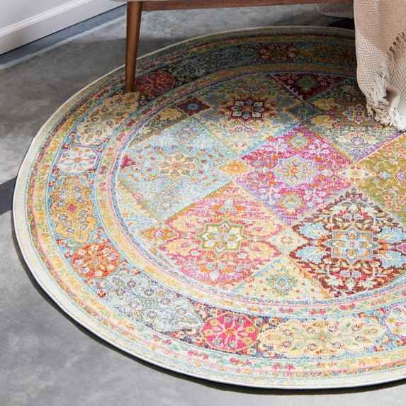 Unique Loom Baracoa Collection Area Rug - Marta (5' 5" Round Multi/Burgundy)
