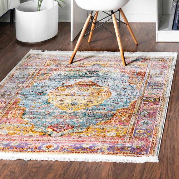 Unique Loom Baracoa Collection Area Rug - Miramar (4' Square Light Blue/Blue)