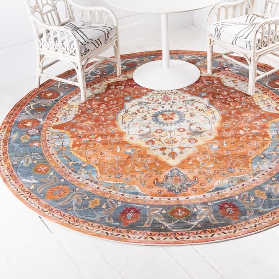 Unique Loom Baracoa Collection Area Rug - Miramar (5' 5" Round Rust Red/Blue)
