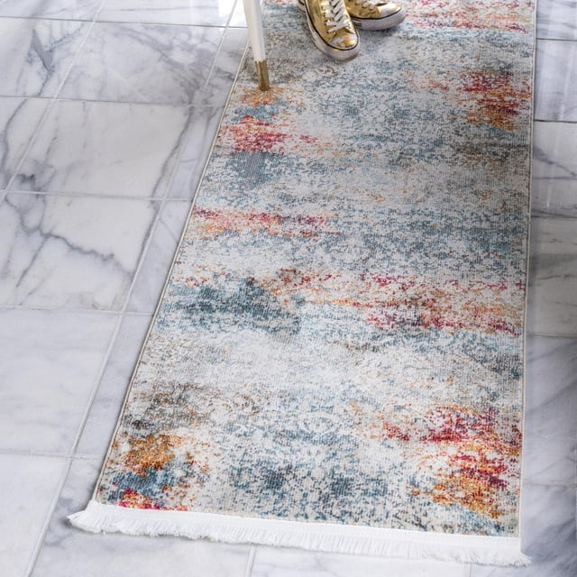 Unique Loom Baracoa Collection Area Rug - Panamericana (2' 2" x 8' Runner Cream/Blue)
