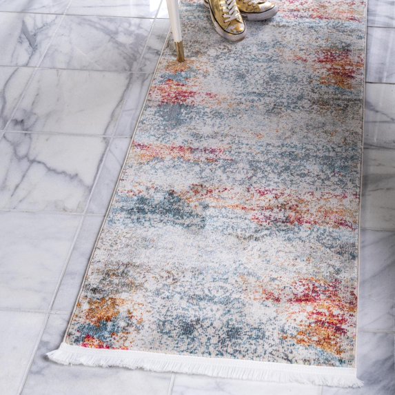 Unique Loom Baracoa Collection Area Rug - Panamericana (2' 7" x 12' Runner Cream/Blue)
