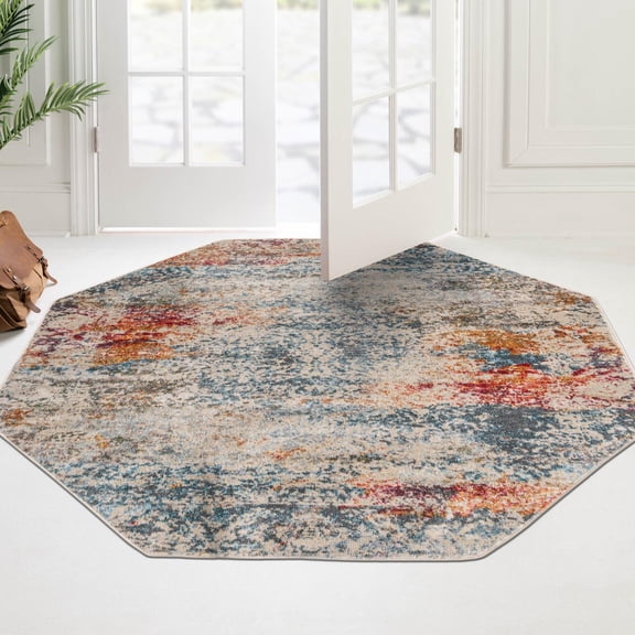 Unique Loom Baracoa Collection Area Rug - Panamericana (5' Octagon Cream/Blue)