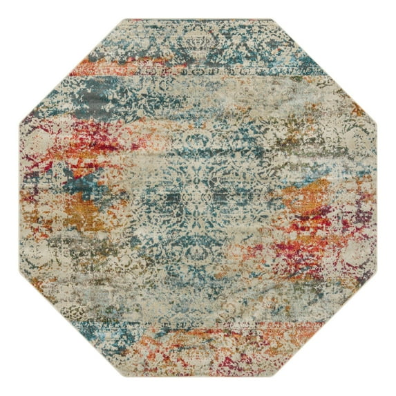Unique Loom Baracoa Collection Area Rug - Panamericana (8' Octagon Cream/Blue)