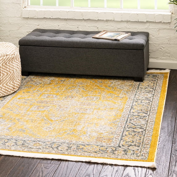 Unique Loom Baracoa Collection Area Rug - Prado (4' Square Yellow/Ivory)