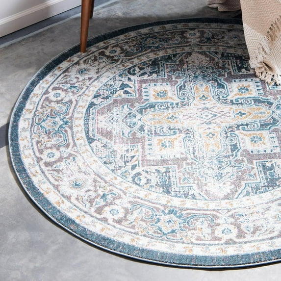 Unique Loom Baracoa Collection Area Rug - Prado (5' 5" Round Gray/Blue)