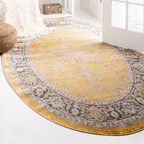 Unique Loom Baracoa Collection Area Rug - Prado (7' 10" x 10' Oval Yellow/Ivory)