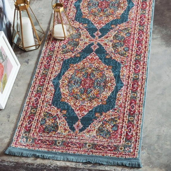 Unique Loom Baracoa Collection Area Rug - Regla (2' 7" x 12' Runner Turquoise/Ivory)