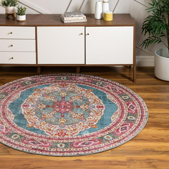 Unique Loom Baracoa Collection Area Rug - Regla (5' 5" Round Turquoise/Ivory)