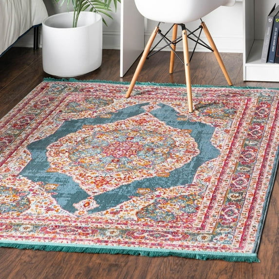 Unique Loom Baracoa Collection Area Rug - Regla (8' Square Turquoise/Ivory)