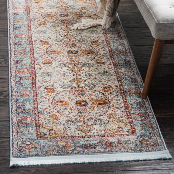 Unique Loom Baracoa Collection Area Rug - Rumba (2' 7" x 12' Runner Light Blue/Cream)