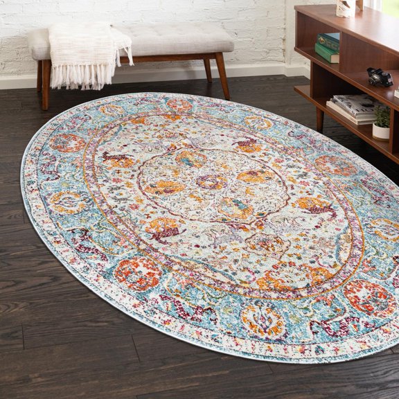 Unique Loom Baracoa Collection Area Rug - Rumba (3' 3" x 5' 3" Oval Light Blue/Cream)