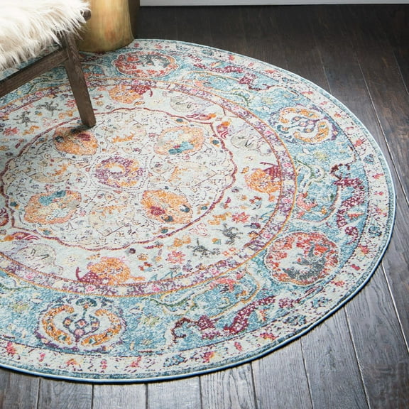 Unique Loom Baracoa Collection Area Rug - Rumba (4' Round Light Blue/Cream)