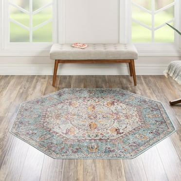 Unique Loom Baracoa Collection Area Rug - Rumba (5' Octagon Light Blue/Cream)