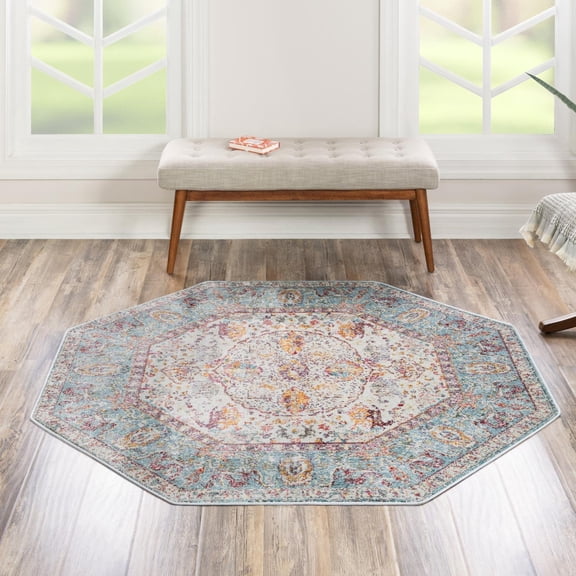 Unique Loom Baracoa Collection Area Rug - Rumba (5' Octagon Light Blue/Cream)