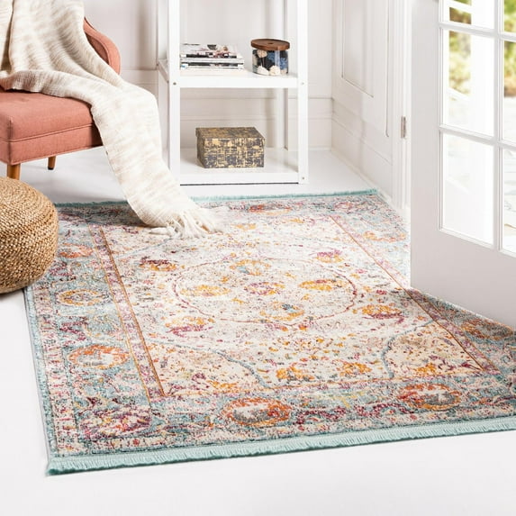 Unique Loom Baracoa Collection Area Rug - Rumba (8' Square Light Blue/Cream)