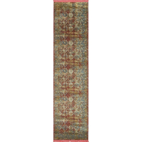 Unique Loom Baracoa Rug Red/Blue 2' 7" x 10' Runner Perfect For Bathroom Hallway Mud Room Laundry Room