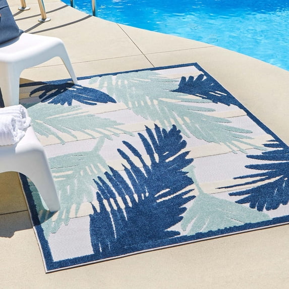 Unique Loom Aruba Outdoor Collection Area Rug - Barcadera (2' x 3' Rectangle Gray Blue/Ivory)