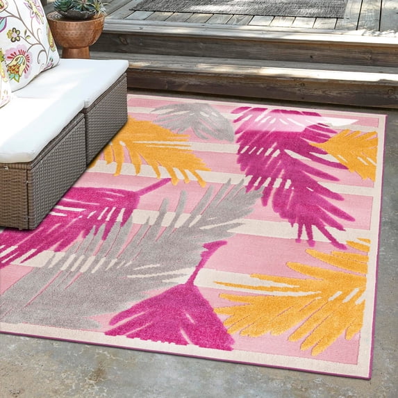 Unique Loom Aruba Outdoor Collection Area Rug - Barcadera (7' x 10' Rectangle Pink/Ivory)