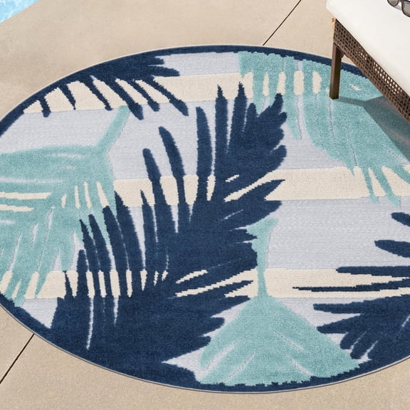 Unique Loom Aruba Outdoor Collection Area Rug - Barcadera (5' 3" Round Gray Blue/Ivory)