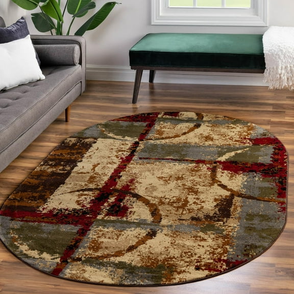 Unique Loom Barista Collection Area Rug - Catuai (5' 3" x 8' Oval Multi/Brown)