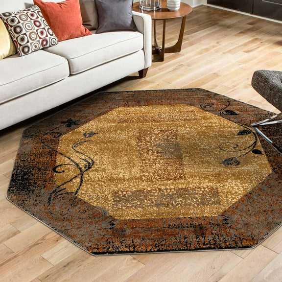 Unique Loom Barista Collection Area Rug - Excelsa (6' 1" Octagon Beige/Brown)