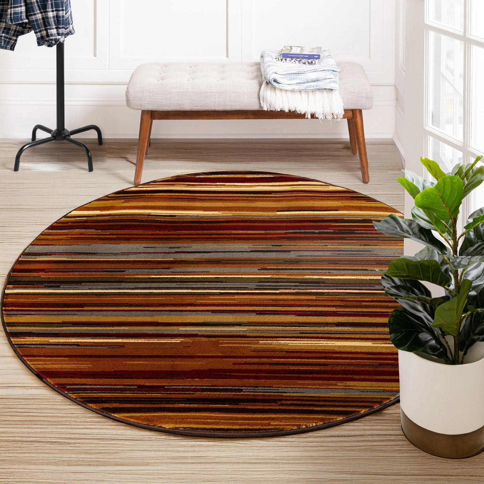 6' 1" Round Multicolor Synthetic Abstract Area Rug