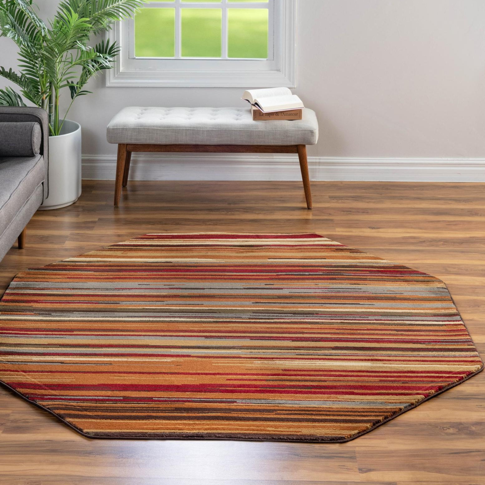 Octagon Multicolor Synthetic Stripe Indoor Area Rug
