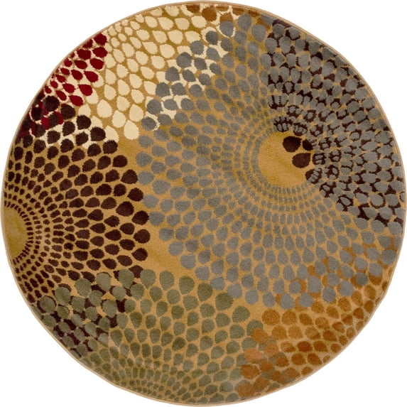 4' Beige and Burgundy Circular Pattern Round Area Throw Rug