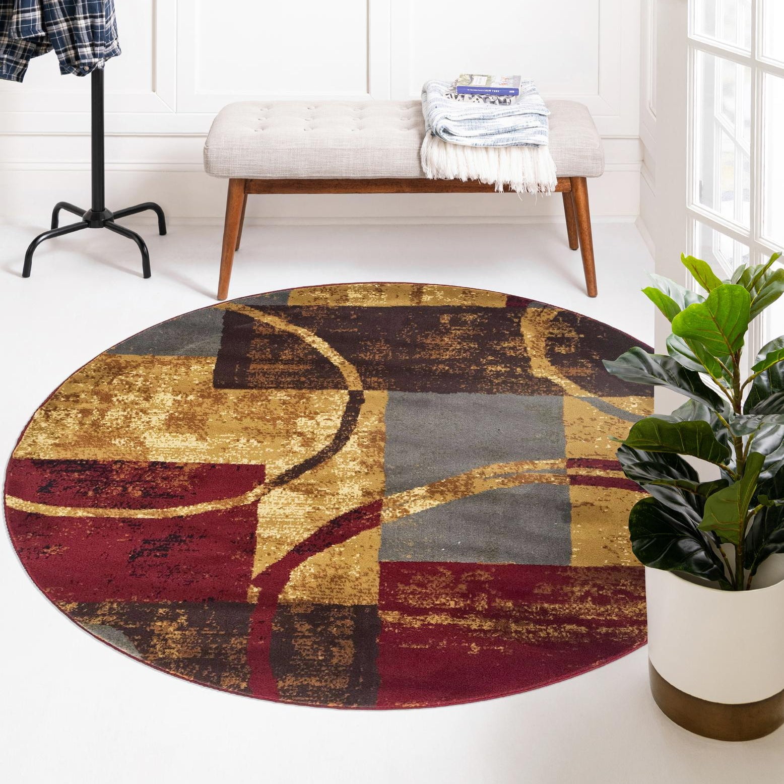 Multi-Color Round Geometric Synthetic Indoor Area Rug