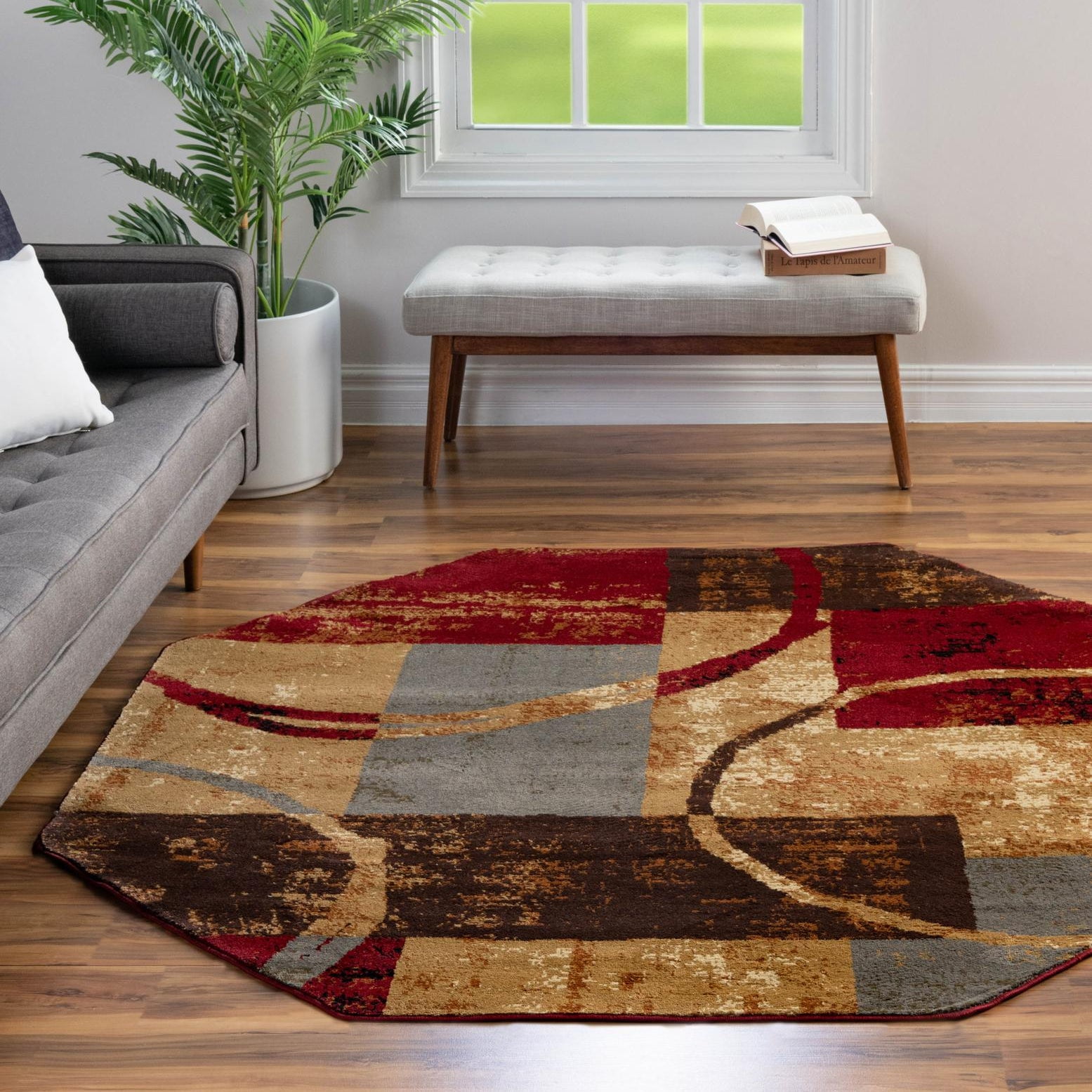 Unique Loom Barista Collection Area Rug - Kouillou (7' Octagon Multi/Brown)