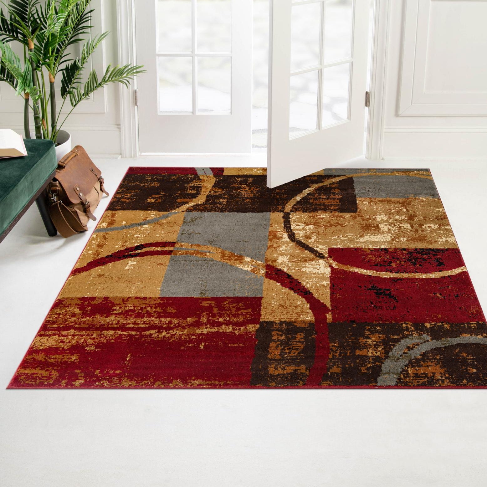Geometric Multi-Color Synthetic Square Area Rug