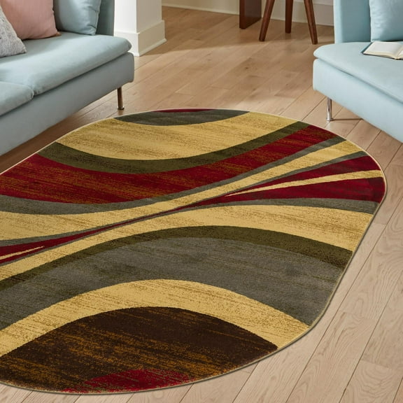 Unique Loom Barista Collection Area Rug - Ngada (2' 2" x 3' Oval Beige/Red)