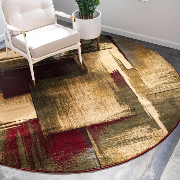 Unique Loom Barista Collection Area Rug - Timor (4' 1" Round Multi/Red)