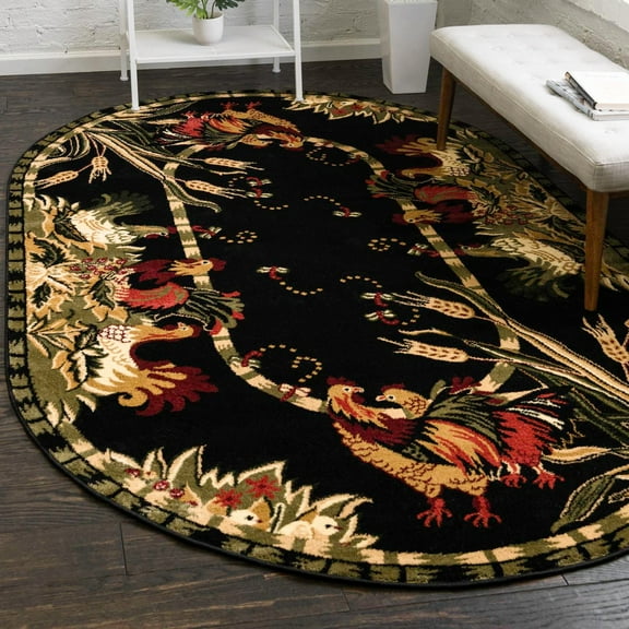 Unique Loom Barnyard Collection Area Rug - Farm (3' 3" x 5' 3" Oval Black/Cream)