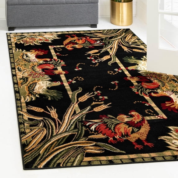 Unique Loom Barnyard Collection Area Rug - Farm (7' 1" x 10' Rectangle Black/Cream)