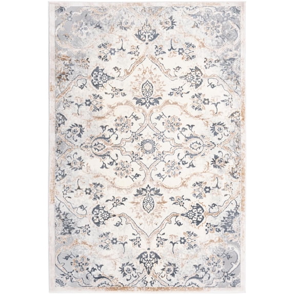Unique Loom Baron Highbury Rug ,Rectangle,4' 1" x 6' 1" Ivory Gray Transitional Floral Living Room Bed Room Dining Room