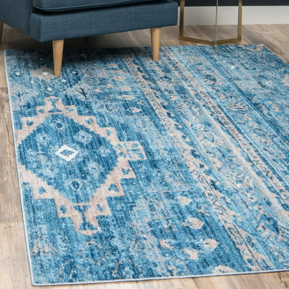 Unique Loom Basilica Collection Area Rug - Malasana (5' 1" x 8' Rectangle Blue/Beige)