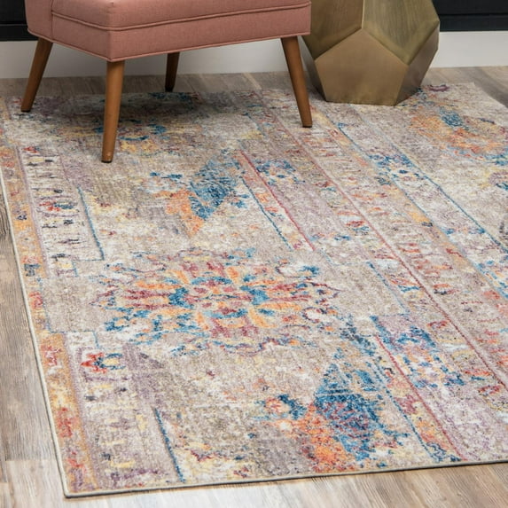 Unique Loom Basilica Collection Area Rug - Prado (5' 1" x 8' Rectangle Beige/Blue)