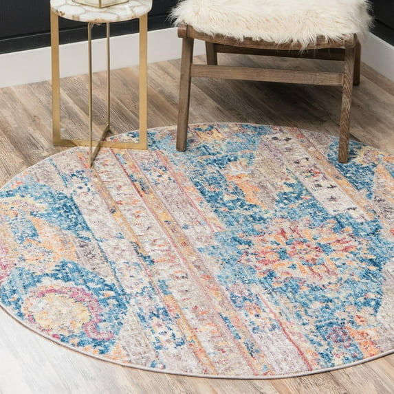 Unique Loom Basilica Collection Area Rug - Prado (5' Round Blue/Beige)