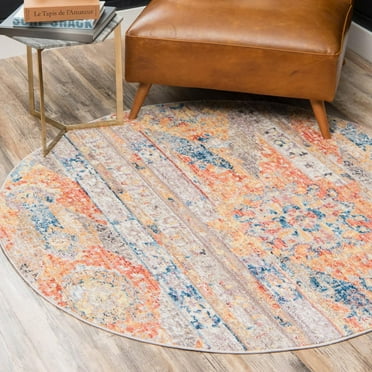 Unique Loom Basilica Collection Area Rug - Prado (5' Round Orange/Beige)