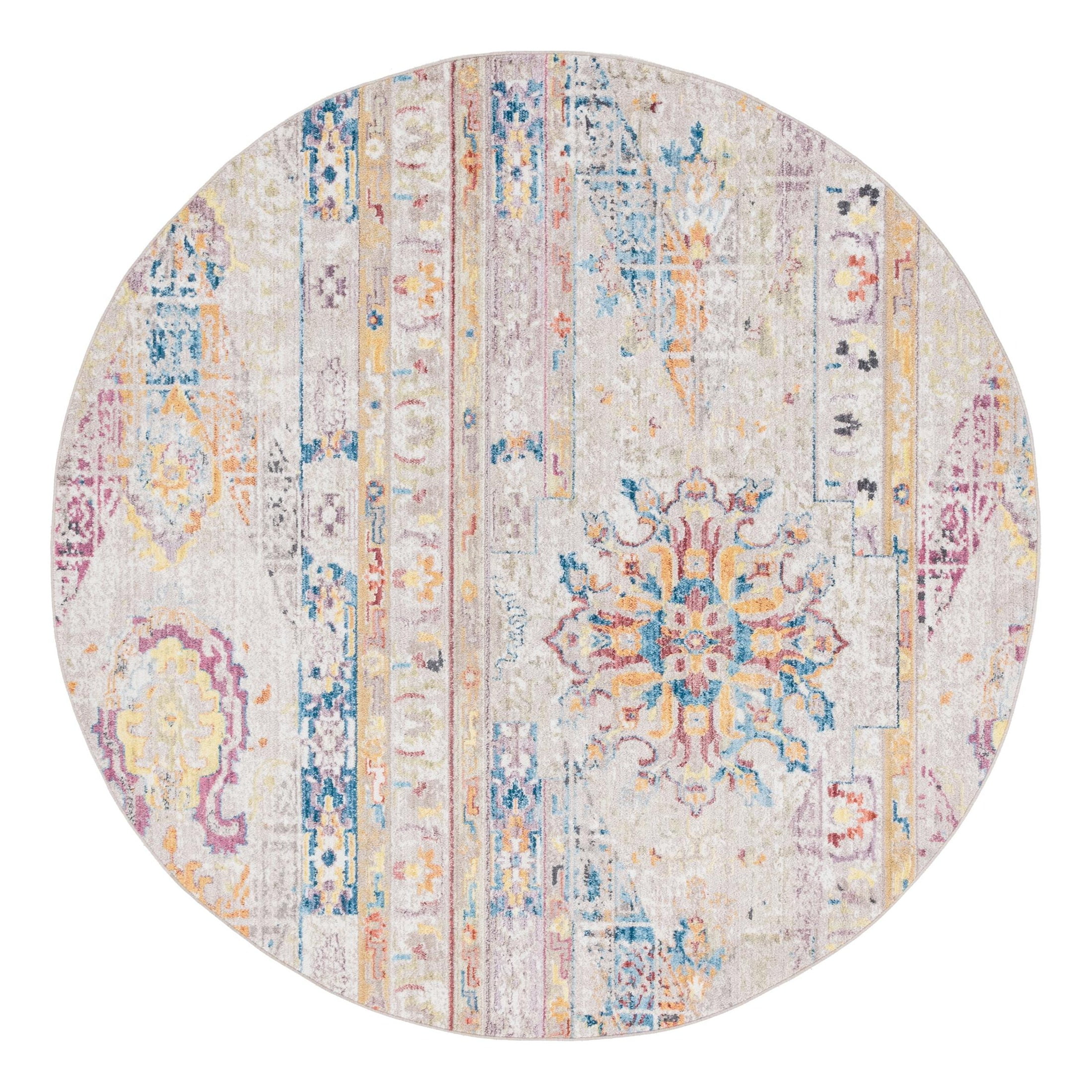 Unique Loom Basilica Collection Area Rug - Prado (8' Round Beige/Blue ...