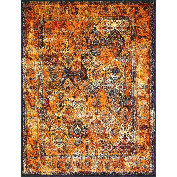 Unique Loom Basilica Rosso Rug Orange/Black 8' x 10' Rectangle Border Contemporary Perfect For Living Room Bed Room Dining Room Office