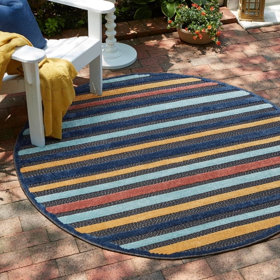 Unique Loom Belize Outdoor Collection Area Rug - Altun (3' 3" Round Charcoal/Light Blue)